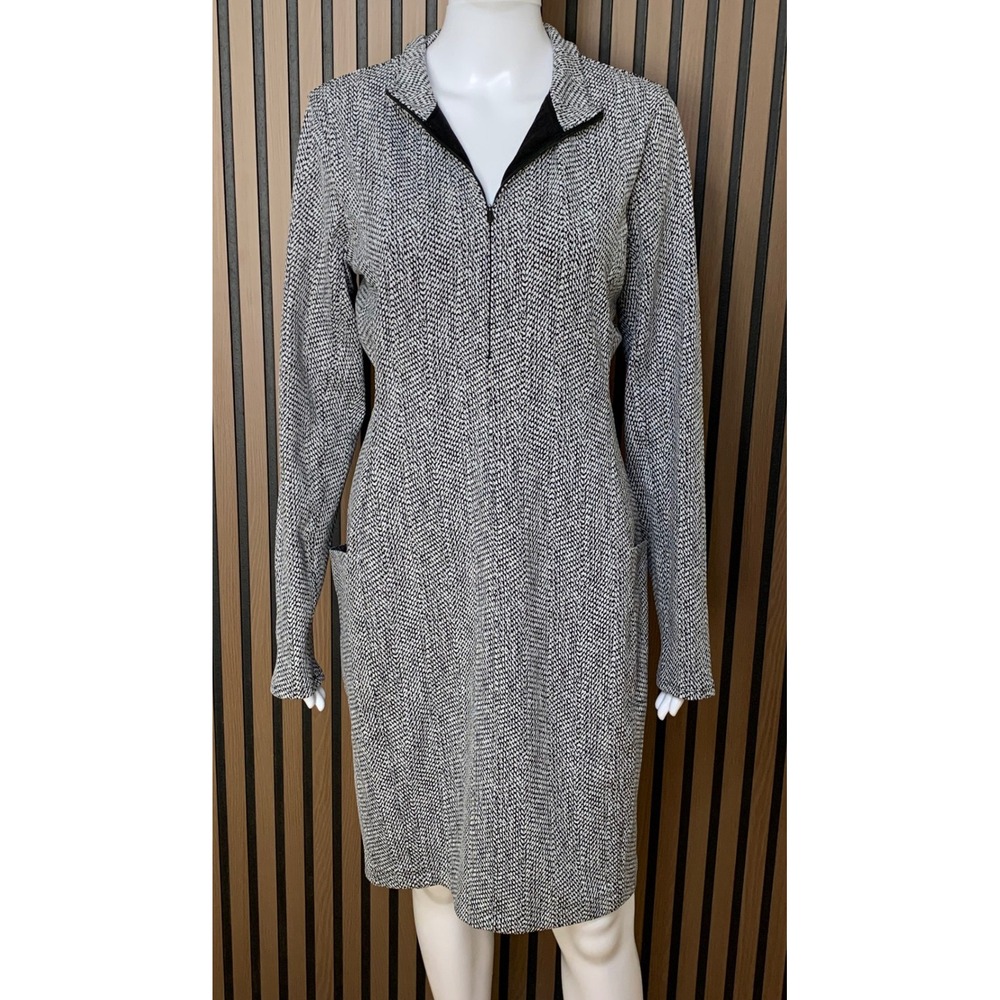 Athleta Women's Black White Herringbone Knit Quarter Zip Pocket Dress Large